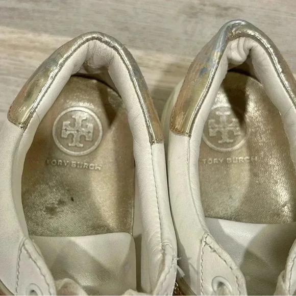 Tory Burch Carter Sequin Leather White Lace Up Casual Shoes Sneakers Size 8 - Picture 7 of 10